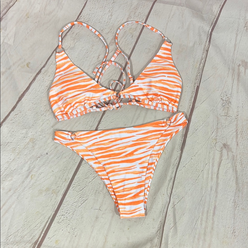 SHEIN Orange and White Zebra Print Bikini - Picture 1 of 5